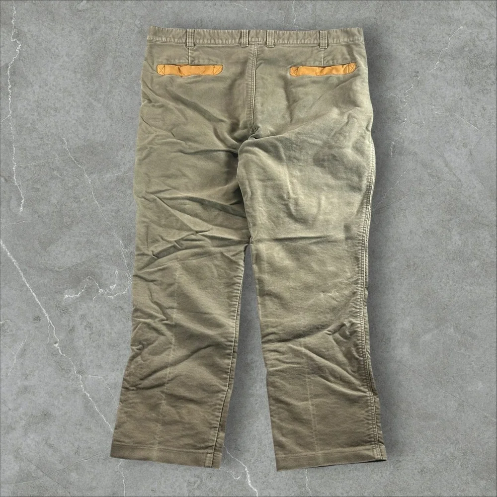 Orvis Field Pants Mens 46 Olive Green Quilted Leather Trim Moleskin Cotton